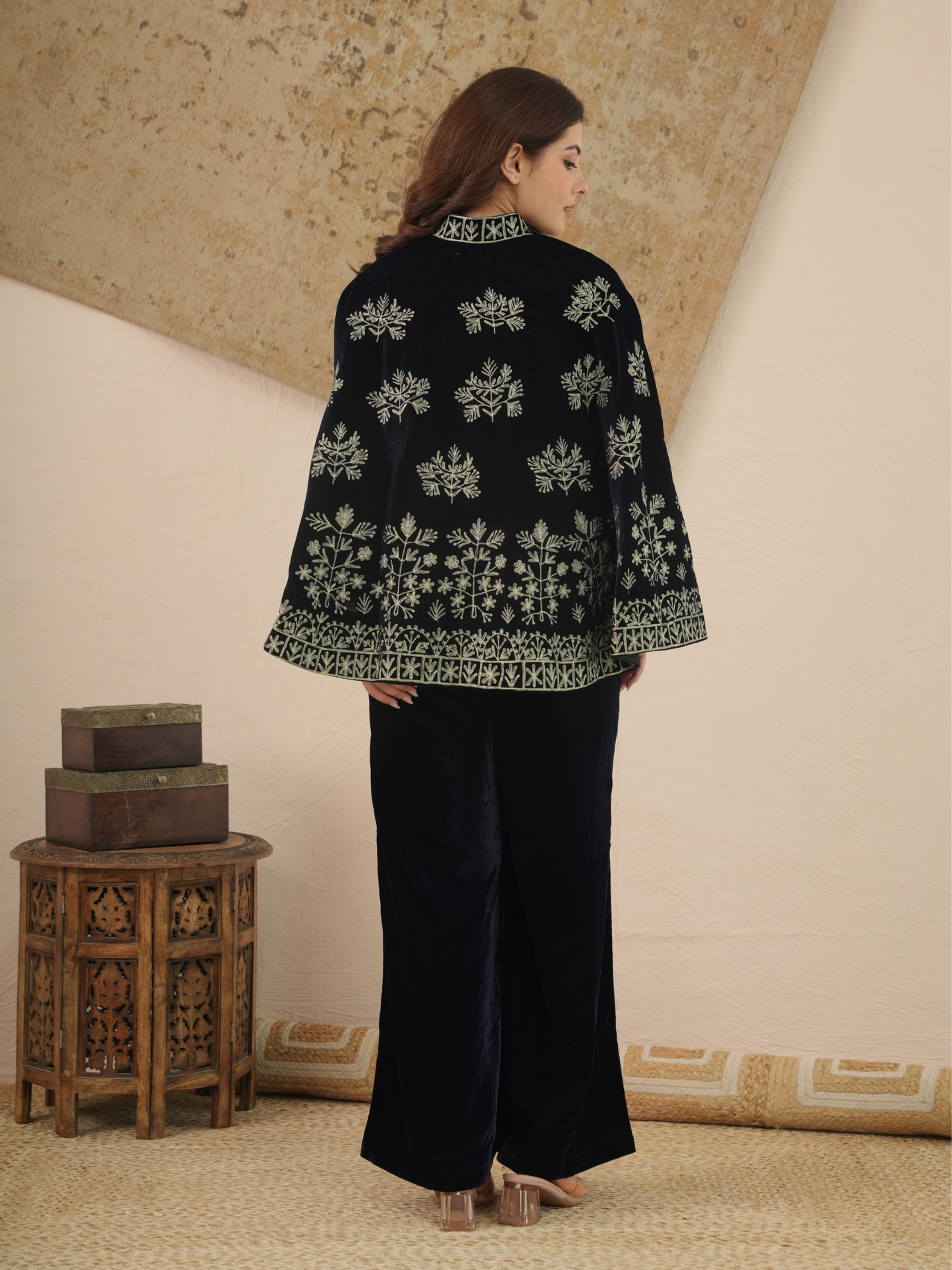 Naira Midnight Velvet Embroidered Co-ord Set