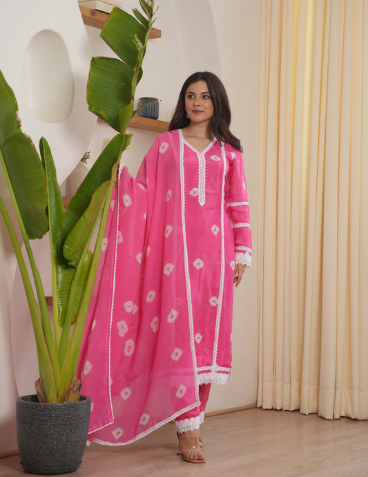 Remi Pink Bandhani Silk Suit Set
