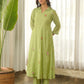 Pistachio Green Embroidered Chanderi Kurta Set with Pants & Dupatta