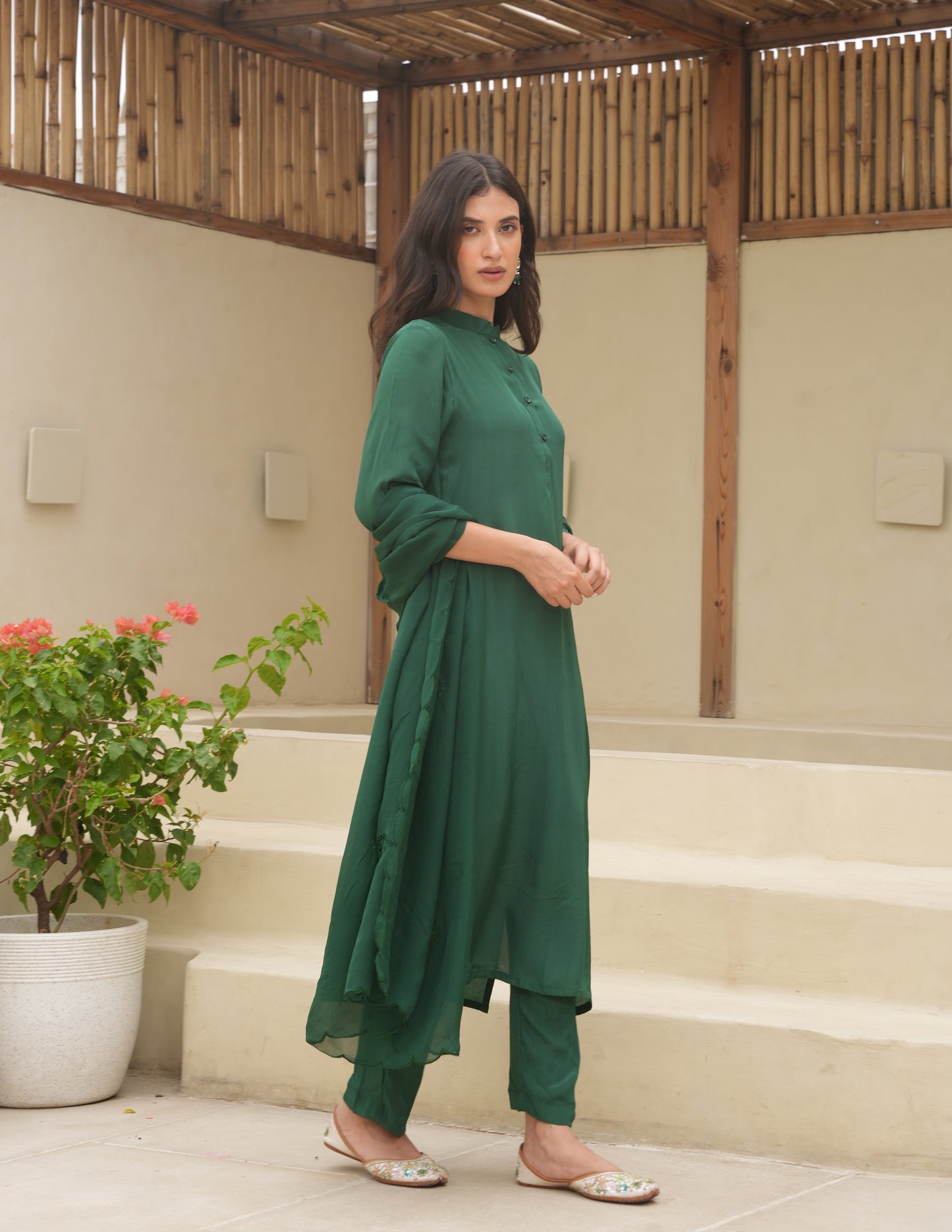 Bloosom Green Silk Straight Suit Set