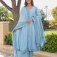 Ice Blue Chanderi Lace Work Kurta Set