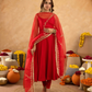 Red Chanderi Anarkali with Aari Work & Sequin Embellished  Dupatta