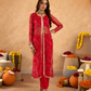Pink Chiffon Bandhej Mirrorwork Straight Kurta