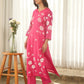 Ruby Bloom Hand-Painted Chanderi Kurta Set with Pearl Work