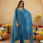 Blue Chanderi Aari Embroidered A- Line Kurta Set