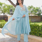 Powder Blue Floral Handwork Chanderi Kurta Set