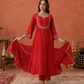 Red Chanderi Mirrorwork A- Line Kurta Set