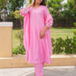 Pink Petal Floral Aari Work Chanderi Kurta Set