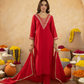 Red Handcrafted Chanderi Mirrorwork Straight Kurta Set
