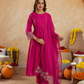 Fuchsia Pink Chanderi Embroidered Kurta Set with  Organza Dupatta