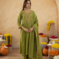 Green Handcrafted Chanderi Mirrorwork Straight Kurta Set