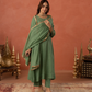 Green Doria Hand Embroidered A- Line Kurta  Set