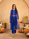 Blue Chiffon Bandhej Mirrorwork Straight Kurta