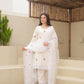 Shy White Embroidered Crushed Cotton Suit Set