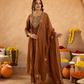 Brown Chanderi Aari & Handwork Gathered Kurta Set
