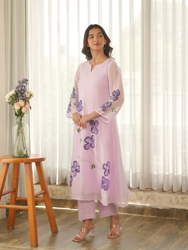 Light Lilac Hand Paint Soft Organza Suit Set