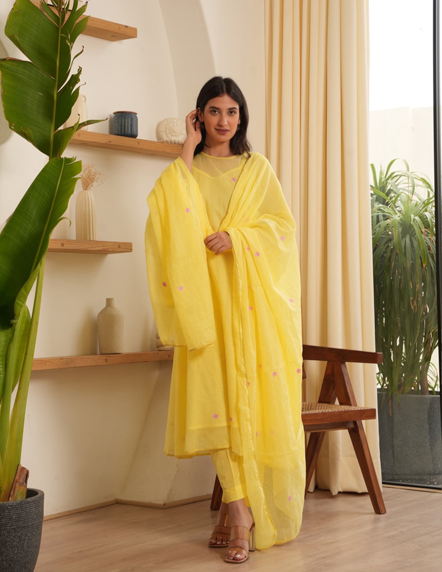 Jane Yellow  Embroidered Doria Suit Set