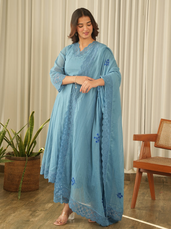 Powder Blue Aari Embroidered Doria Suit Set