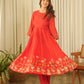 Red Chanderi Aari Embroidery Kurta Set with Pant & Dupatta