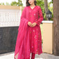 Dark Pink Chanderi Floral Embroidered Kurta Set