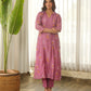 Mauve Pink Embroidered Chanderi Kurta Set with Pants & Dupatta