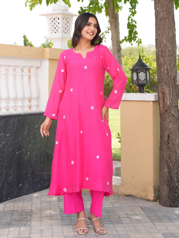 Pink Daisy Chanderi A-Line Kurta Set