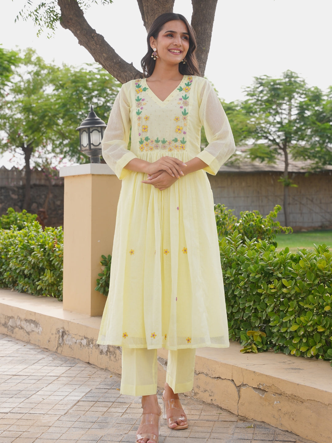 Yellow Marigold Handwork Doria Kurta Set