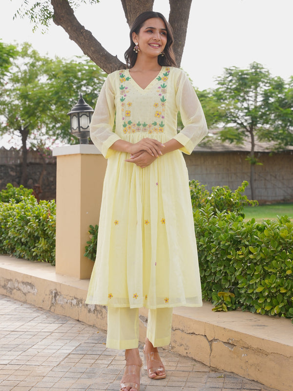 Yellow Marigold Handwork Doria Kurta Set