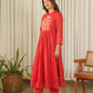 Crimson Red Aari Embroidered Chanderi Suit Set