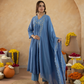 Dusty Blue Chanderi Zari Embroidered Gathered  Kurta Set