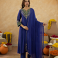 Royal Blue Zari Embroidered A-Line kurta with Dupatta