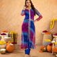 Blue Pink Chiffon Bandhej Mirrorwork Straight Kurta