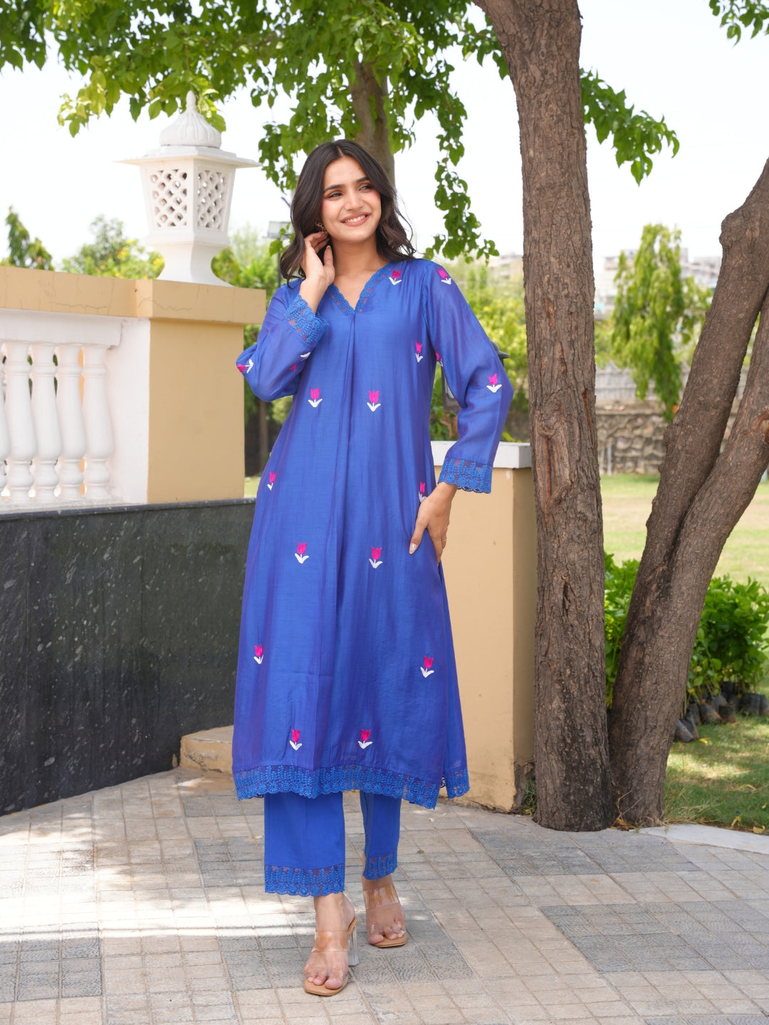 Tulip Tale Royal Blue Chanderi Kurta Set