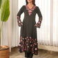 Black Floral Embroidered Muslin Kurta Set with Straight Pants