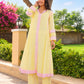 Pastel Yellow Chanderi Lace Work Kurta Set