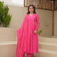 Pink Chanderi Aari Embriodered Suit Set