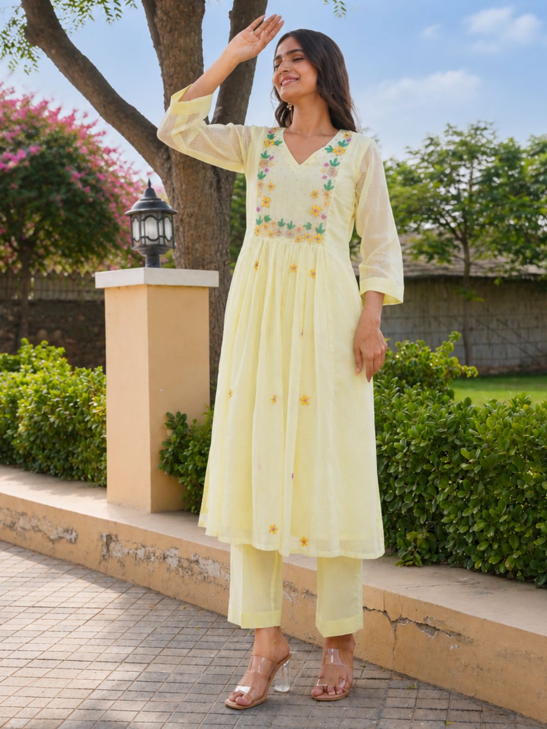 Yellow Marigold Handwork Doria Kurta Set