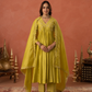 Mustard Yellow Chanderi Zari Embroidered Gathered  Kurta Set