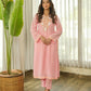 Blush Pink Floral Embroidered Muslin Kurta Set with Pants