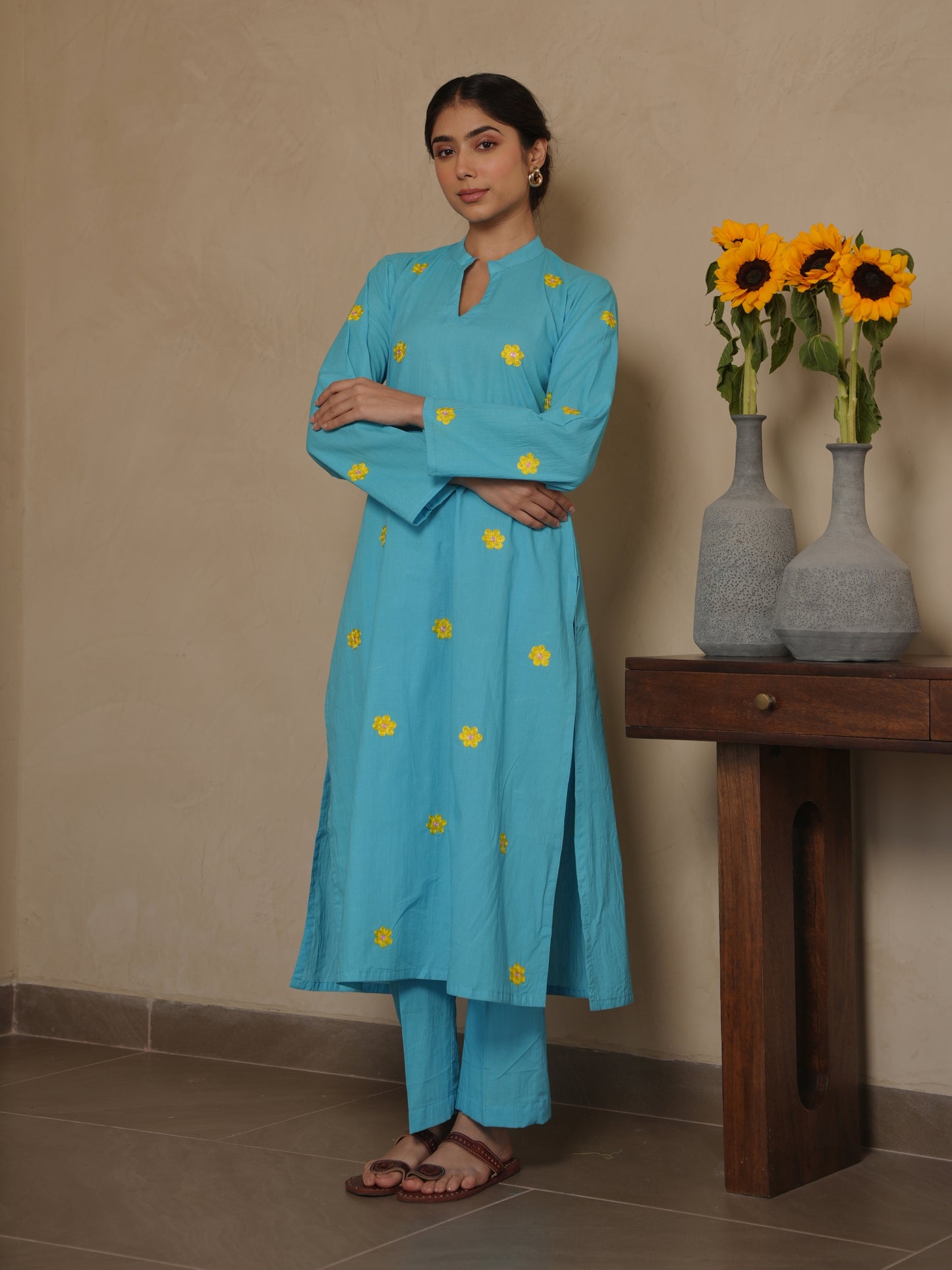 MAPLE SKY COTTON FLORAL EMBROIDERY SUIT SET