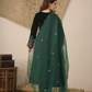 Aarin Emerald Green Velvet Kurta With Pant & Organza Dupatta