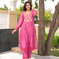 Rose Pink Floral Handwork Chanderi Kurta Set