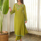 Olive Green Floral Embroidered Muslin Kurta Set with Pants
