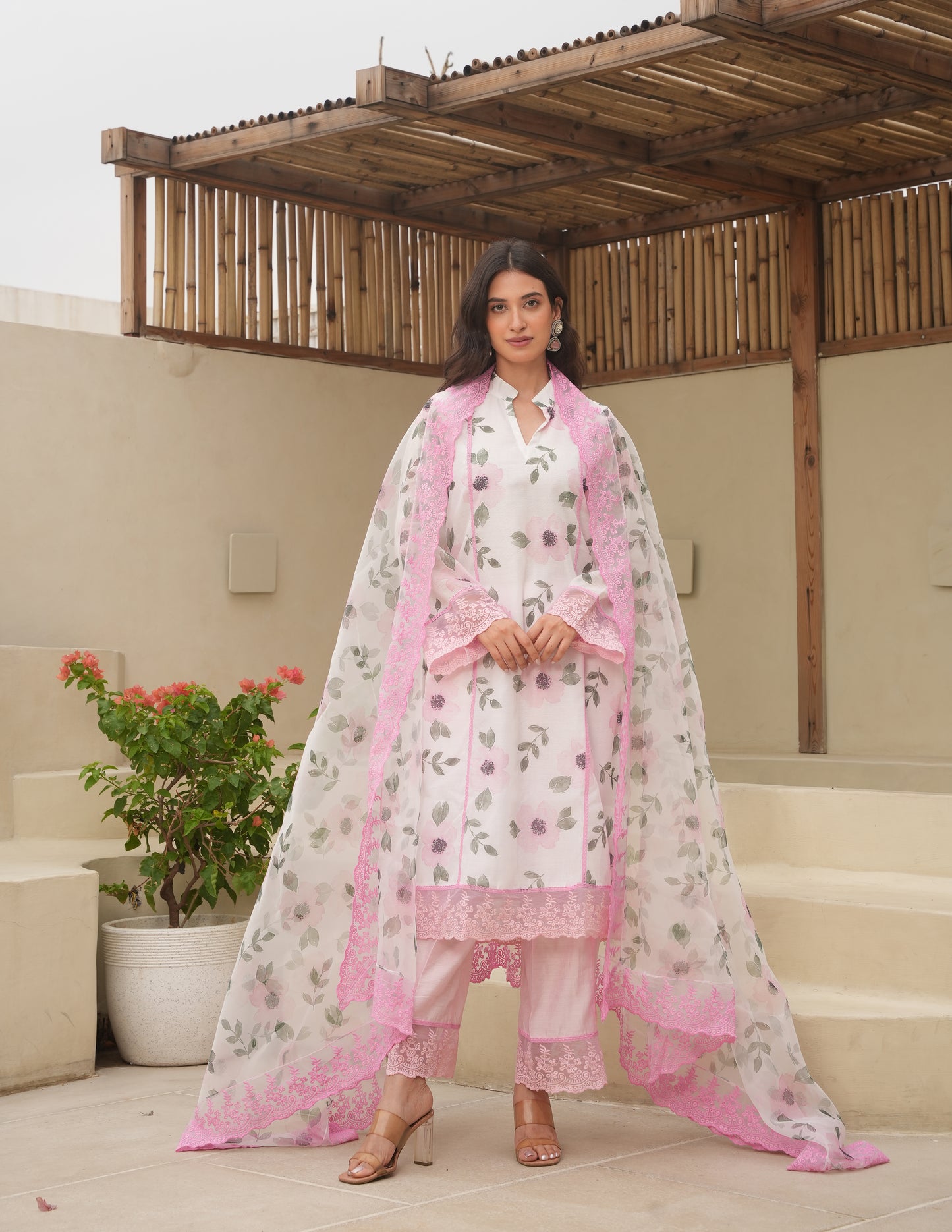 Maya White Chanderi  Staright Set