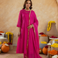 Fuchsia Pink Doria Hand Embroidered A- Line Kurta  Set