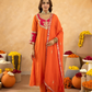 Orange Chanderi A-Line Kurta Set with Handwork Detailing &  Organza Dupatta