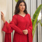 Red Organza Silk Aari Embroidered Suit Set