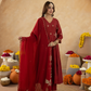Maroon Floral Aari Embroidered Anarkali Set