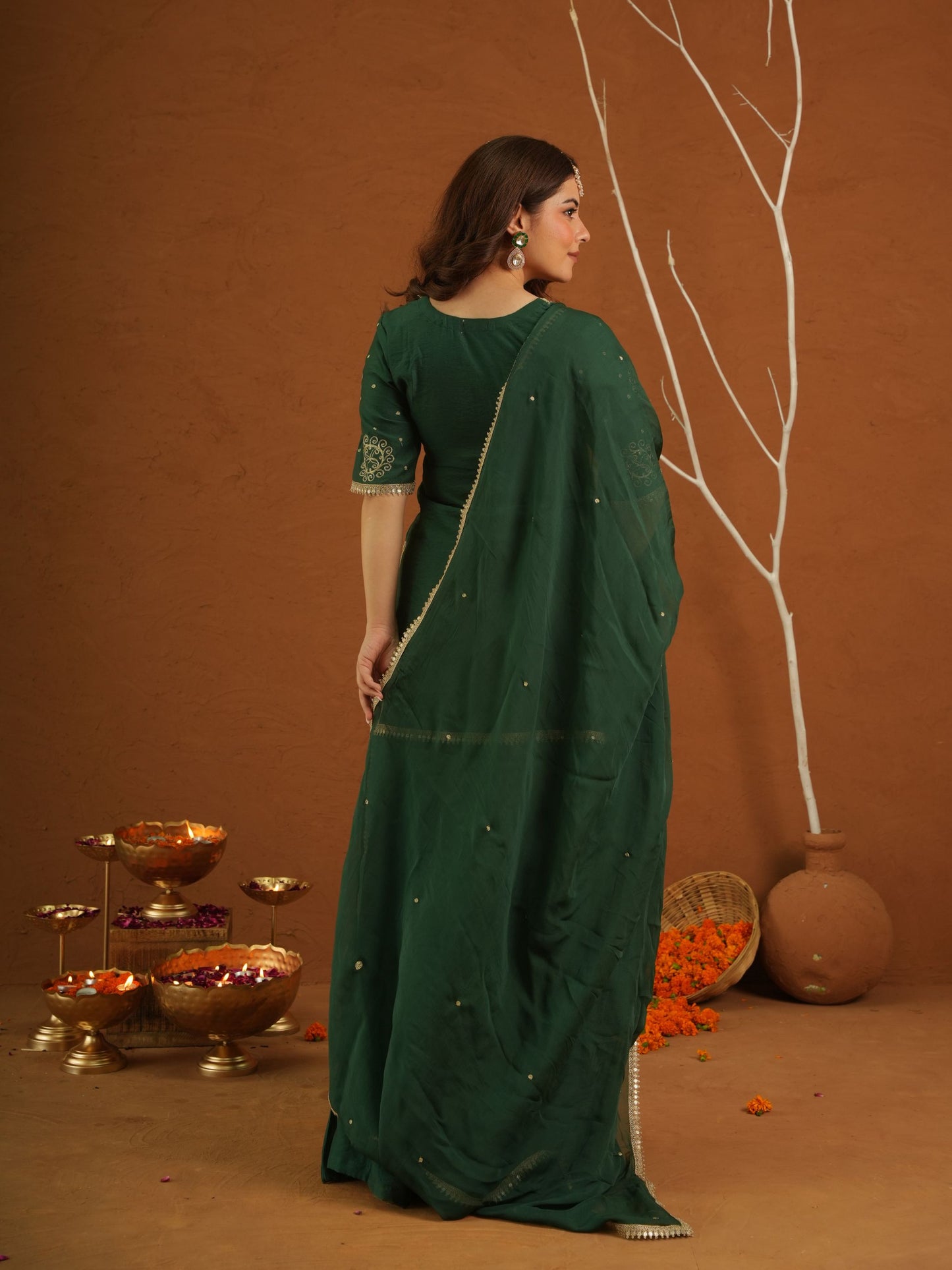Tarannum Green Muslin Zariwork Sharara Set