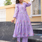 Lavender Daisy Chanderi Angrakha Kurta Set